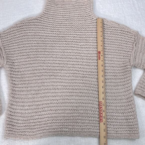 Aerie beige comfy wool blend mock neck loose knit pullover long sleeve sweater S - Picture 4 of 8